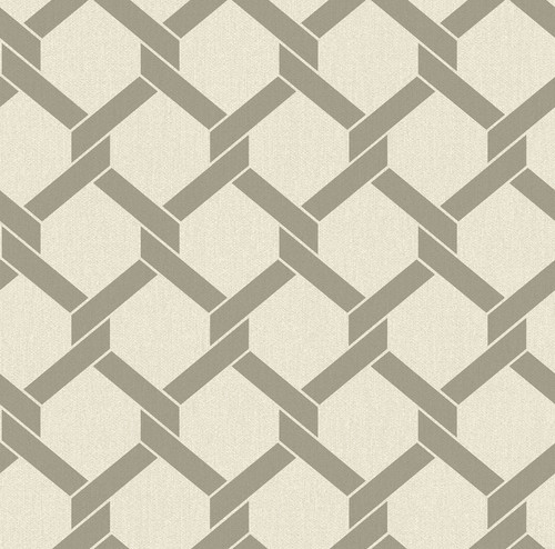 2971-86309 Payton Hexagon Trellis Wallpaper with Linked with a Sharp Twist in Grey Off White Colors Farmhouse Style Non Woven Backed Vinyl Unpasted by Brewster