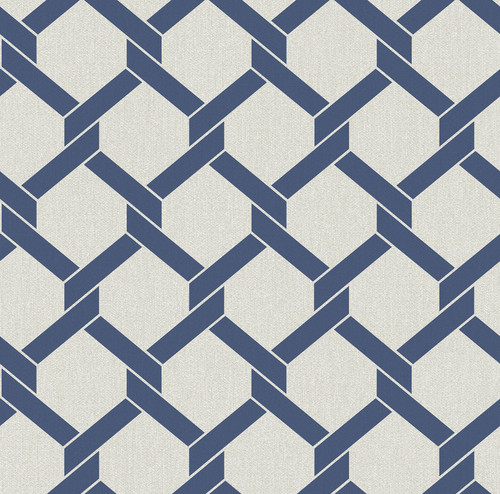 2971-86308 Payton Hexagon Trellis Wallpaper with a Sharp Twist Framing in Blue Gray Off White Colors Coastal Style Non Woven Backed Vinyl Unpasted by Brewster