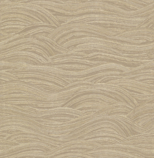 2971-86364 Leith Zen Waves Wallpaper with Unfurl Lazy Loops in Gold Neutral Brown Colors Modern Style Non Woven Backed Vinyl Unpasted by Brewster