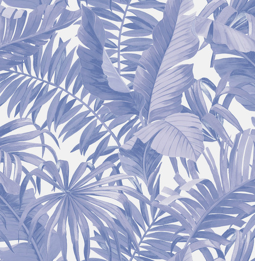 NUS4623 Maui Leaf Peel & Stick Wallpaper with Lush Palm Fronds in Periwinkle Blue Colors Tropical Style Peel and Stick Adhesive Vinyl