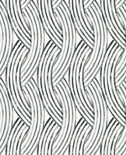 NUS4163 Meraki Peel & Stick Wallpaper with Interlocking Brushstrokes in Charcoal Grey White Colors Modern Style Peel and Stick Adhesive Vinyl