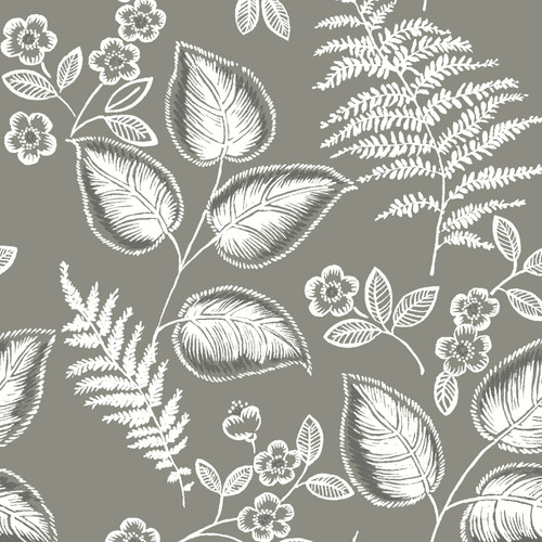 NUS3143 Foliage Peel & Stick Wallpaper with Feathery Ferns Palm Fronds in Grey White Colors Kitchen & Bath Style Peel and Stick Adhesive Vinyl