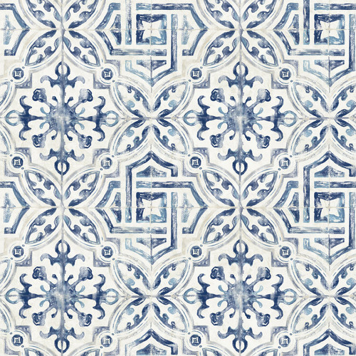 NUS4396 Landondale Peel & Stick Wallpaper with Distressed Accents in Blue White Colors Modern Style Peel and Stick Adhesive Vinyl