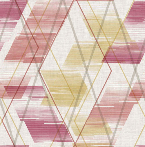 NUS4374 Wallis Peel & Stick Wallpaper with Argyle Timeless Print in Coral Pink Colors Traditional Style Peel and Stick Adhesive Vinyl