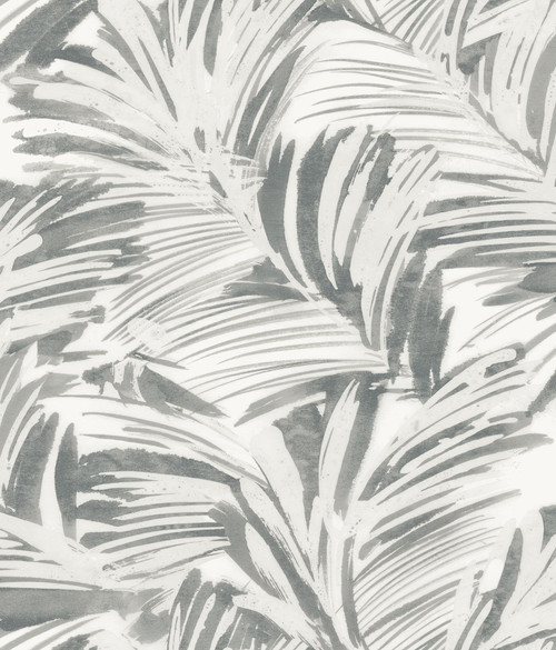 NUS4450 Palima Peel & Stick Wallpaper with Tropical Frond Design in Grey White Colors Coastal Style Peel and Stick Adhesive Vinyl