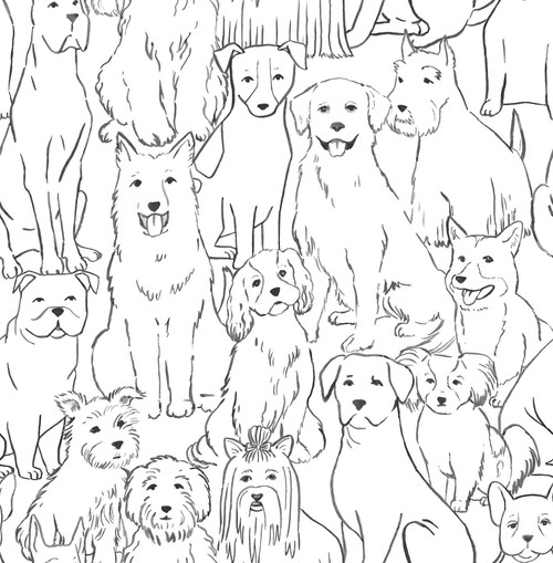 NUS3675 Paws On Peel & Stick Wallpaper with a Variety of Dog Breeds in Black Off White Colors Kids Style Peel and Stick Adhesive Vinyl