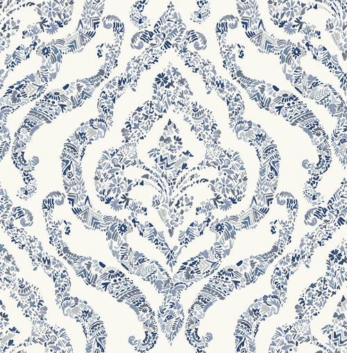 NUS3547 Guildford Peel & Stick Wallpaper with Soothing Ambiance in Blue Off White Colors Traditional Style Peel and Stick Adhesive Vinyl