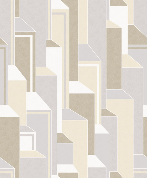 KTM1340 Deco Geometric Art Deco Wallpaper French Vanilla & Pavestone Color Matte Finish Non-Woven Material Mondrian Collection from Seabrook Made in Netherlands