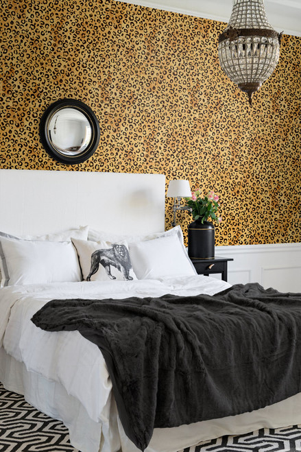 DB20606 Classic Leopard Animal Print Natural Tan Vinyl Self Adhesive Contemporary Style Wallpaper by Daisy Bennett Made in United States
