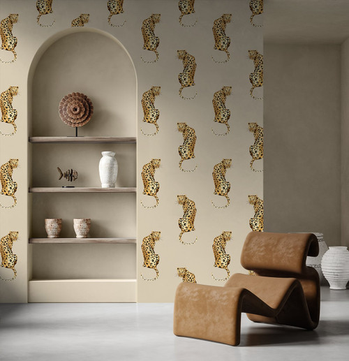 DB20205 Leopard King Animal Print Pale Oak Vinyl Self Adhesive Contemporary Style Wallpaper by Daisy Bennett Made in United States