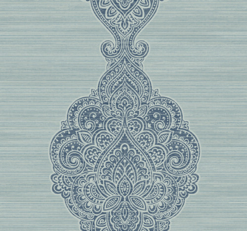 Ornamental Paisley Stripe Wallpaper in Blues ET41002 from Wallquest