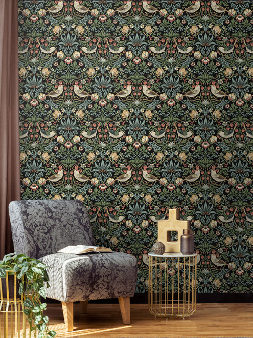 NW43700 Aves Garden Botanical Vintage Style Ebony Black Vinyl Self-Adhesive Wallpaper by NextWall Made in United States
