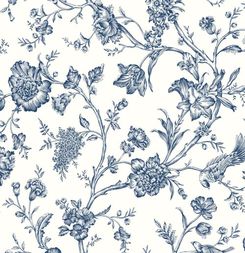 NW43402 Jasmine Chinoiserie Chinoiserie Traditional Style Navy Blue Vinyl Self-Adhesive Wallpaper by NextWall Made in United States
