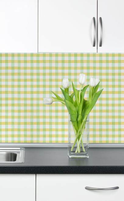 NW42304 Spring Plaid Contemporary Style Lemon Lime Green Vinyl Self-Adhesive Wallpaper by NextWall Made in United States