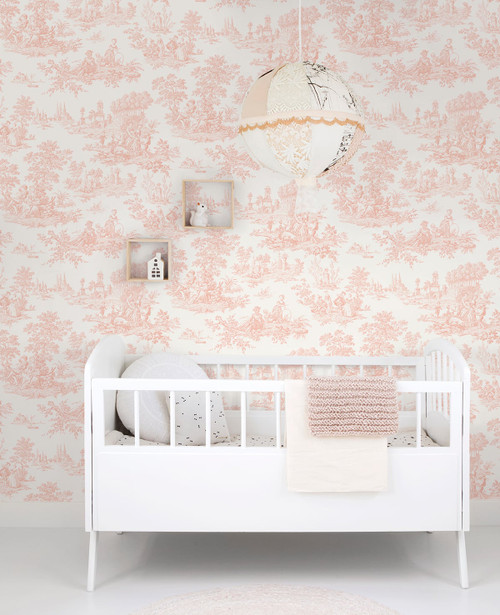 NW43301 Chateau Toile Traditional Style Blush Pink Vinyl Self-Adhesive Wallpaper by NextWall Made in United States