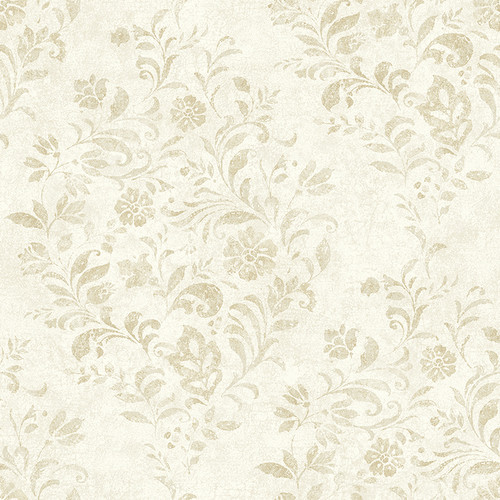 4072-70007 Isidore Wheat Neutral Scroll Wallpaper Sure Strip Prepasted Wall Covering Delphine Collection from Chesapeake by Brewster Made in United States