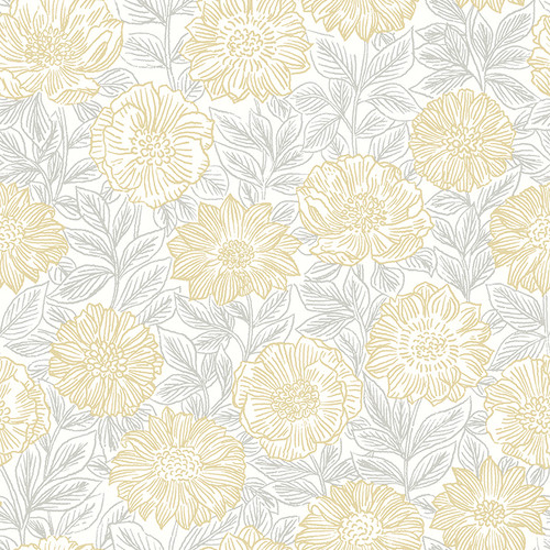 4072-70048 Faustin Yellow Floral Wallpaper Sure Strip Prepasted Wall Covering Delphine Collection from Chesapeake by Brewster Made in United States