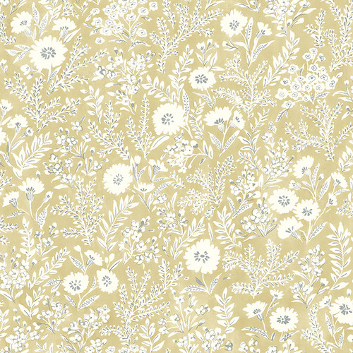 4072-70052 Agathon Wheat Yellow Floral Wallpaper Sure Strip Prepasted Wall Covering Delphine Collection from Chesapeake by Brewster Made in United States