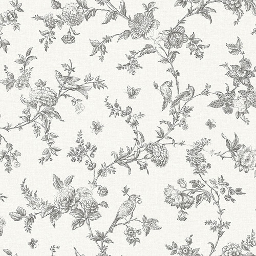 4072-70065 Nightingale Charcoal Black Floral Trail Wallpaper Sure Strip Prepasted Wall Covering Delphine Collection from Chesapeake by Brewster Made in United States