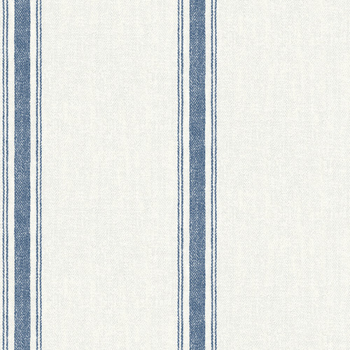 4072-70067 Linette Navy Blue Fabric Stripe Wallpaper Sure Strip Prepasted Wall Covering Delphine Collection from Chesapeake by Brewster Made in United States