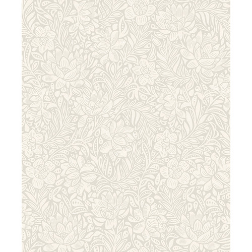 316020 Zahara Light Taupe Gray Floral Wallpaper Non Woven Unpasted Wall Covering Posy Collection from Eijffinger by Brewster Made in Netherlands