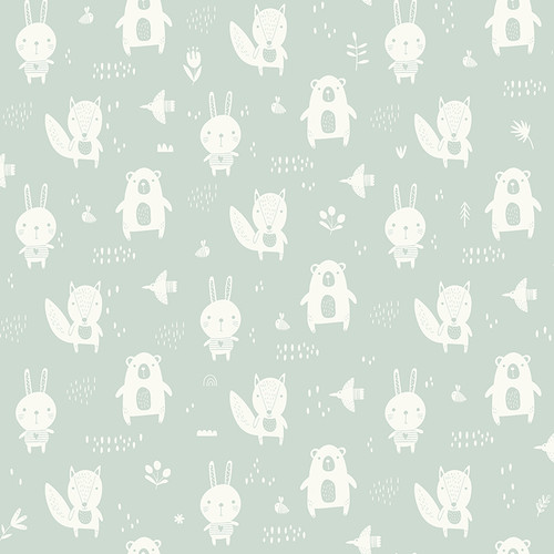 4060-91304 Bitsy Mint Green Woodland Wallpaper Non Woven Unpasted Wall Covering Fable Collection from Chesapeake by Brewster Made in France