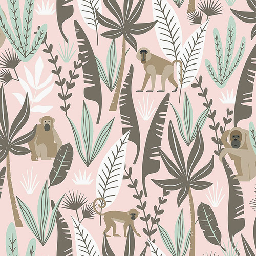 4060-139072 Kiki Pink Monkeys Wallpaper Non Woven Unpasted Wall Covering Fable Collection from Chesapeake by Brewster Made in Netherlands