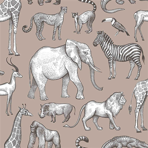 4060-139271 Kenji Light Brown Neutral Safari Wallpaper Non Woven Unpasted Wall Covering Fable Collection from Chesapeake by Brewster Made in Netherlands