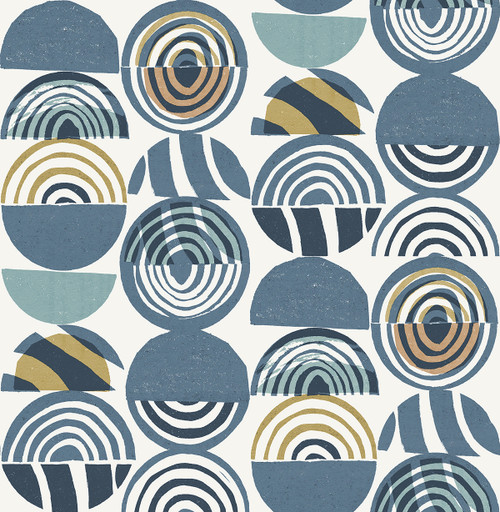 4014-26446 Mahe Blue Mod Geometric Wallpaper Non Woven Unpasted Wall Covering Seychelles Collection from A-Street Prints by Brewster Made in Great Britain