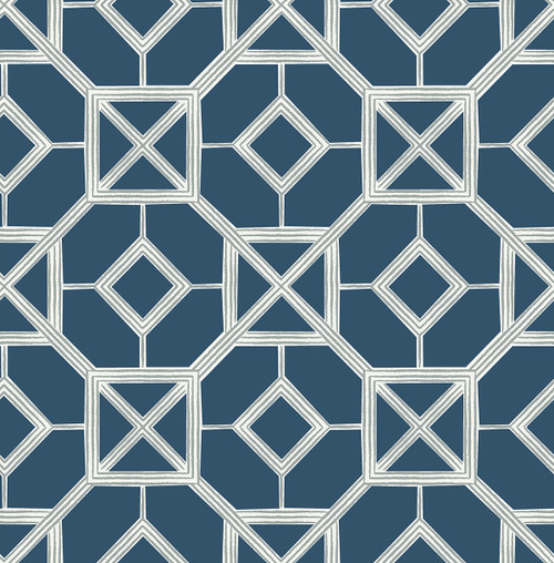 4014-26411 Livia Dark Blue Trellis Geometrics Wallpaper Non Woven Unpasted Wall Covering Seychelles Collection from A-Street Prints by Brewster Made in Great Britain