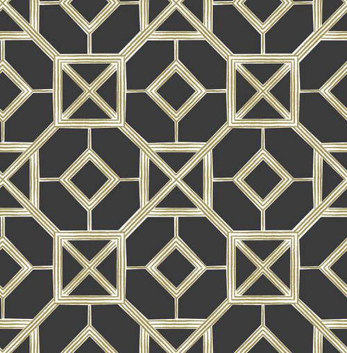 4014-26409 Livia Black Off White Trellis Geometrics Wallpaper Non Woven Unpasted Wall Covering Seychelles Collection from A-Street Prints by Brewster Made in Great Britain