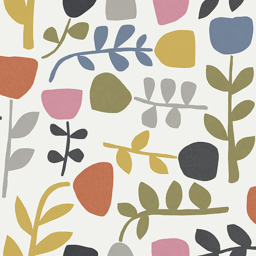 4066-26538 Juni Multicolor Abstract Tulips Wallpaper Scandinavian Style Non Woven Unpasted Wall Covering Hannah Collection from A-Street Prints by Brewster made in Great Britain