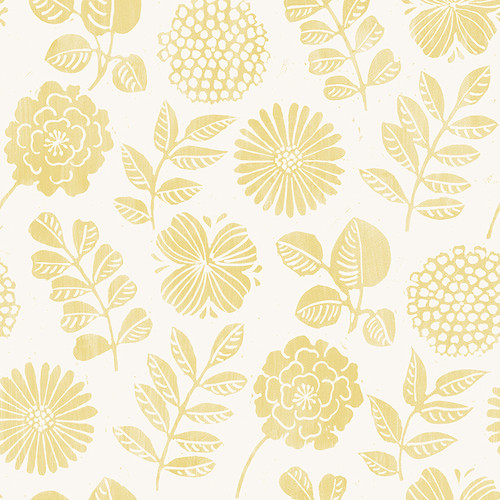 4066-26530 Inge Yellow Floral Block Print Wallpaper Scandinavian Style Non Woven Unpasted Wall Covering Hannah Collection from A-Street Prints by Brewster made in Great Britain