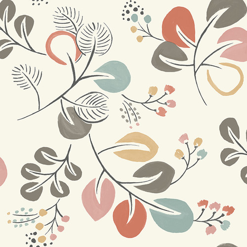 4066-25122 Jonah Multicolor Leaf Trail Wallpaper Farmhouse Style Non Woven Unpasted Wall Covering Hannah Collection from A-Street Prints by Brewster made in Great Britain