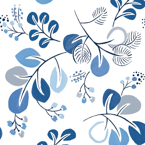 4066-26566 Jonah Blue Leaf Trail Wallpaper Farmhouse Style Non Woven Unpasted Wall Covering Hannah Collection from A-Street Prints by Brewster made in Great Britain