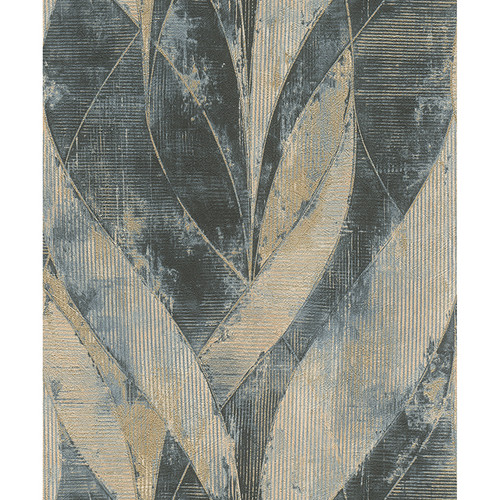 4096-520064 Blake Denim Blue Leaf Wallpaper Modern Style Unpasted Non Woven Wall Covering Concrete Collection from Advantage by Brewster Made in Germany