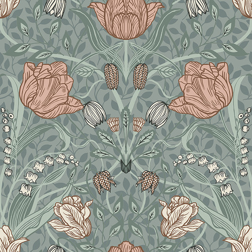4080-33010 Fillippa Sage Blue Tulip Scandinavian Style Wallpaper Non Woven Unpasted Wall Covering Ingrid Collection from A-Street Prints by Brewster Made in Sweden