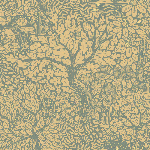 4080-83107 Olle Light Green Apricot Yellow Forest Sanctuary Scandinavian Style Wallpaper Non Woven Unpasted Wall Covering Ingrid Collection from A-Street Prints by Brewster Made in Sweden