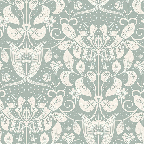 4080-83129 Berit Blue Floral Crest Bohemian Style Wallpaper Non Woven Unpasted Wall Covering Ingrid Collection from A-Street Prints by Brewster Made in Sweden