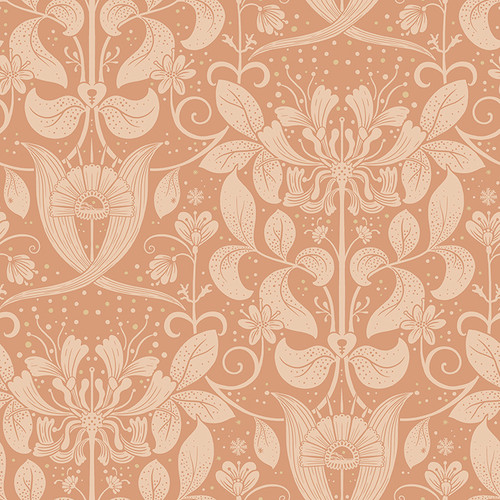 4080-83128 Berit Coral Pink Floral Crest Bohemian Style Wallpaper Non Woven Unpasted Wall Covering Ingrid Collection from A-Street Prints by Brewster Made in Sweden