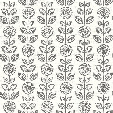 3119-13511 Dolly Black Floral Wallpaper Scandinavian Style Prepasted Non Woven Blend Wall Covering Kindred Collection from Chesapeake by Brewster Made in United States