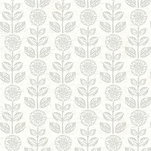 3119-13514 Dolly Light Grey Floral Wallpaper Scandinavian Style Prepasted Non Woven Blend Wall Covering Kindred Collection from Chesapeake by Brewster Made in United States