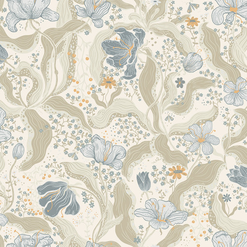 2932-65115 Bodri Light Blue Tulip Garden Wallpaper Scandinavian Style Unpasted Non Woven Wall Covering Lina Collection from A-Street Prints by Brewster made in Sweden