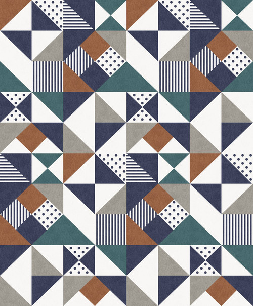 KTM1250 Lozenge Geometric Indigo Burnt Orange Wallpaper Art Deco Style Non Woven Wall Covering Mondrian Collection from Seabrook Designs Made in Netherlands