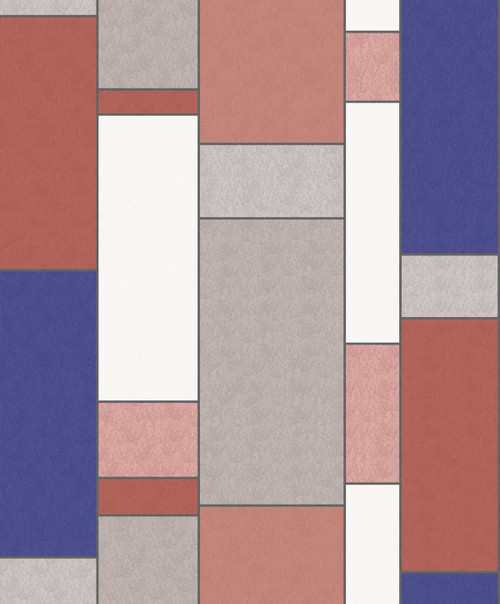 KTM1180 De Stijl Geometric Cobalt Red Brick Wallpaper Art Deco Style Non Woven Wall Covering Mondrian Collection from Seabrook Designs Made in Netherlands