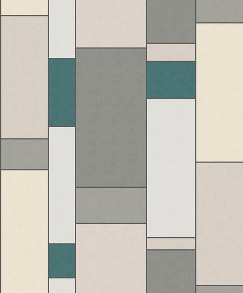 KTM1110 De Stijl Geometric Perry Frosted Petal Teal Wallpaper Art Deco Style Non Woven Wall Covering Mondrian Collection from Seabrook Designs Made in Netherlands