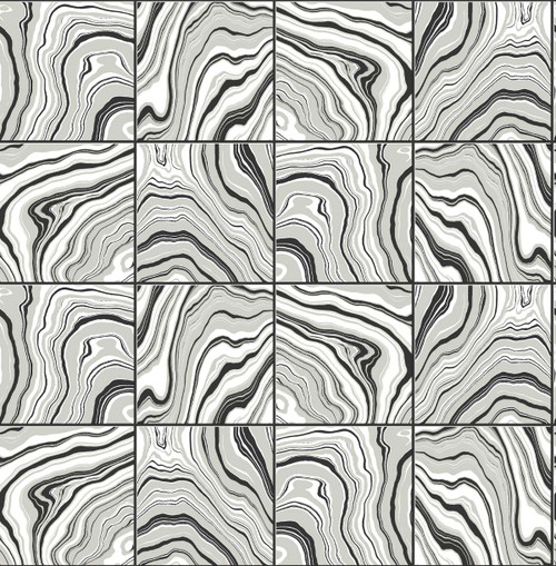 LN30600 Marbled Tile Ebony Metallic Silver Wallpaper Contemporary Style Self-Adhesive Vinyl Wall Covering from Lillian August Made in United States