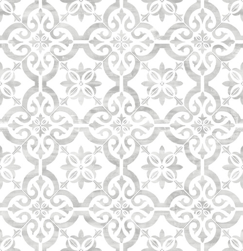 LN21205 Porto Tile Harbor Mist Gray Wallpaper Coastal Style Self-Adhesive Vinyl Wall Covering from Lillian August Made in United States