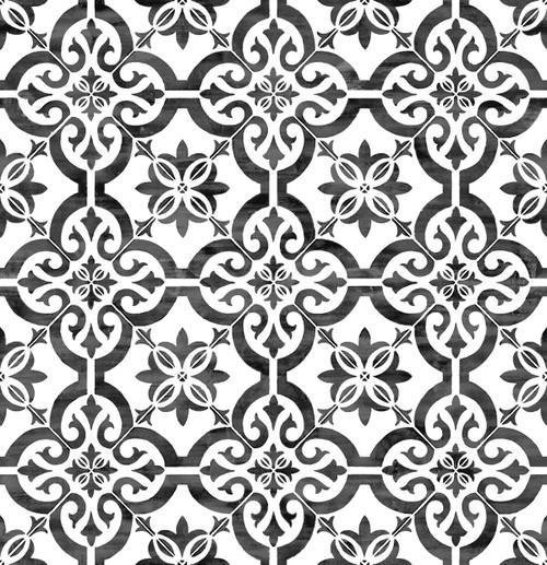 LN21200 Porto Tile Onyx Black Wallpaper Coastal Style Self-Adhesive Vinyl Wall Covering from Lillian August Made in United States