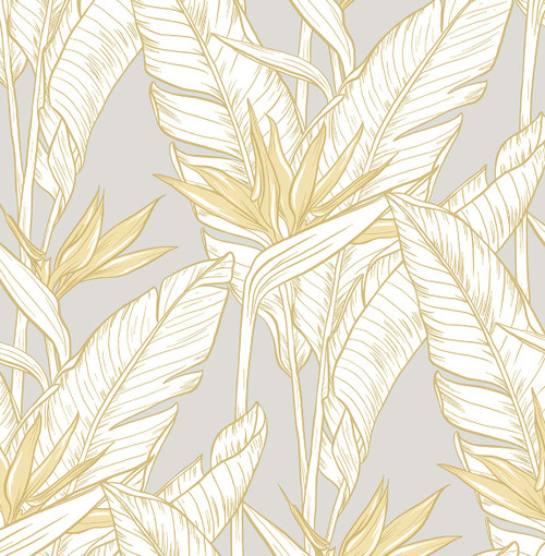 SG11903 Birds of Paradise Metallic Gold Gray Tropical Style Wallpaper Self-Adhesive Vinyl Wall Covering Stacy Garcia Home Collection by The Sojourn Made in United States